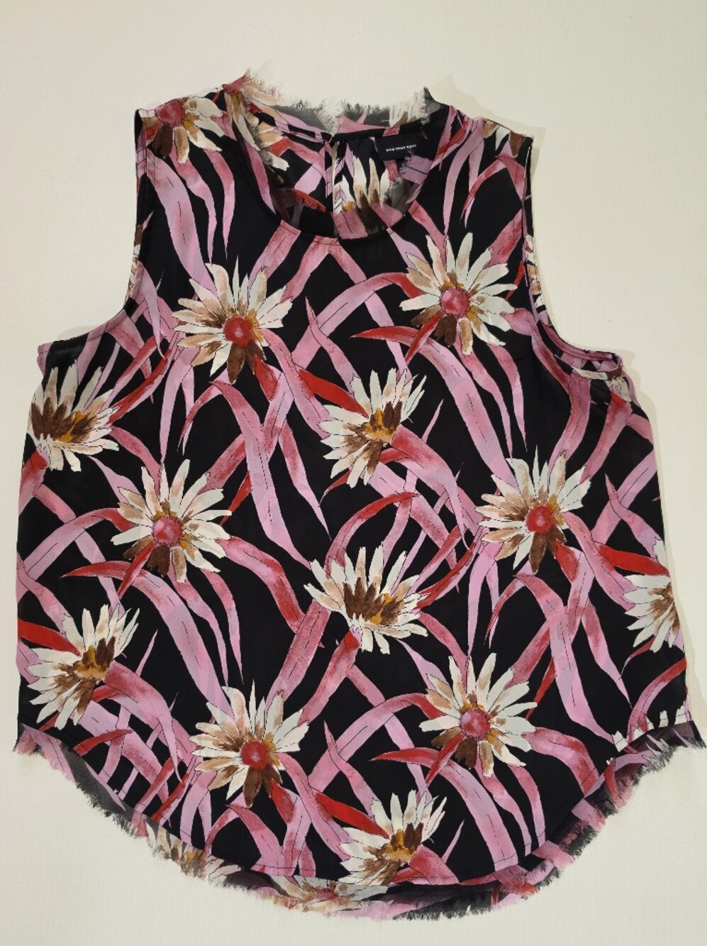 Who What Wear Blouse Womens Large Black Pink White Floral Raw Hem